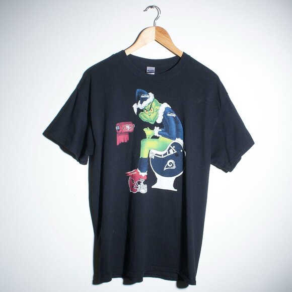 Seattle Seahawks Grinch Shirt Mens Large Black Football Tee - Picture 1 of 5